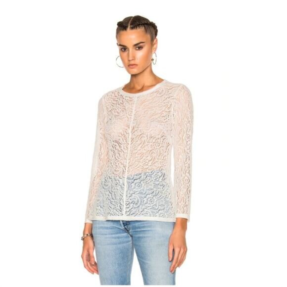 Raquel Allegra Top Womens Size Large Bias Long Sleeve Silk Lace Ivory NWT - Picture 2 of 8